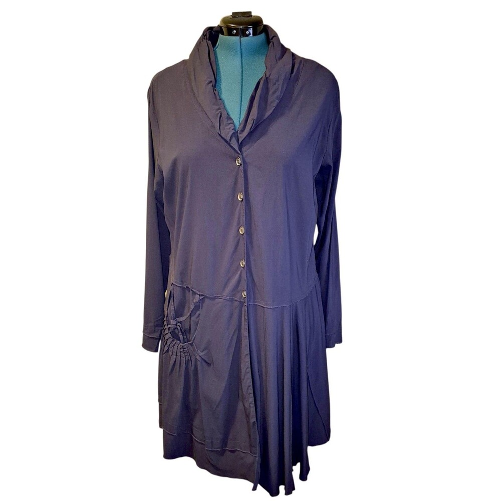 Franck Anna Concept Paris VTG women’s top Black Size 3 Pocket Crinkled Button Up